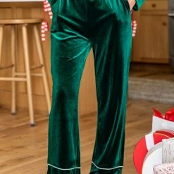 Best deal 🧨 Pink Lily Asking Again Green Velvet Lounge Pants 🎁