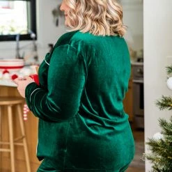 Outlet 😉 Pink Lily Asking Again Green Velvet Button Front Lounge Top ❤️ -Glam-girl Sales 177314 177316 24 650x