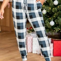 Flash Sale ⌛ Pink Lily Remarkable Kiss Blue/Grey Plaid Lounge Joggers 🤩 -Glam-girl Sales 177892 4 650x