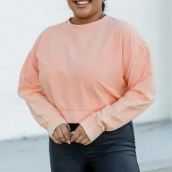 Coupon 🤩 Pink Lily Stellar Weekend Salmon Acid Wash Cropped Cord Sweatshirt 🤩 -Glam-girl Sales 179862 2 650x