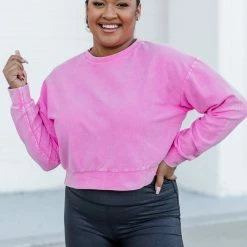 Brand new 😍 Pink Lily Stellar Weekend Pink Acid Wash Cropped Cord Sweatshirt 🤩 -Glam-girl Sales 179864 3 650x