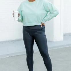 Cheapest 😉 Pink Lily Stellar Weekend Mint Acid Wash Cropped Cord Sweatshirt 🔔