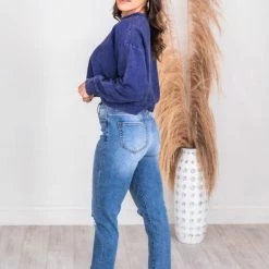 Best Sale 😍 Pink Lily Stellar Weekend Navy Acid Wash Cropped Cord Sweatshirt 😍 -Glam-girl Sales 179868 4 650x