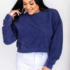 Best Sale 😍 Pink Lily Stellar Weekend Navy Acid Wash Cropped Cord Sweatshirt 😍 -Glam-girl Sales 179868 6 650x