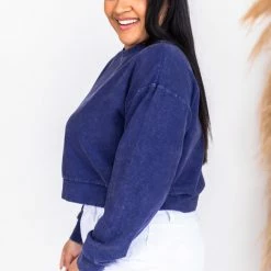 Best Sale 😍 Pink Lily Stellar Weekend Navy Acid Wash Cropped Cord Sweatshirt 😍 -Glam-girl Sales 179868 7 650x