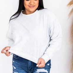 Budget 🎉 Pink Lily Stellar Weekend Grey Acid Wash Cropped Cord Sweatshirt 🔔 -Glam-girl Sales 179870 2 650x