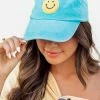 Best Pirce 🎁 Pink Lily Aqua Yellow Smiley Face ⚾ Baseball Cap 😍