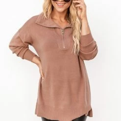 Cheap 🛒 Pink Lily Pulling Heartstrings Camel Quarter Zip Pullover 😀 -Glam-girl Sales 183436 pullingheartstringsmauve 176202 darlinggrace 164324 jennywhite 1 650x