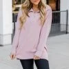 Cheap ⭐ Pink Lily Pulling Heartstrings Mauve Quarter Zip Pullover ⌛