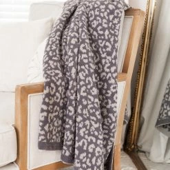 Discount ❤️ Pink Lily Make Me Believe Dark Grey Small Leopard Print Blanket 👏