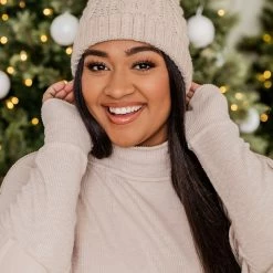 Promo 😍 Pink Lily Top Of Mind Beige Beanie ❤️