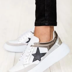 Cheap 😍 Pink Lily Cleo Pewter And Black Star 👟 Sneakers 😀