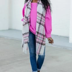 Best deal ❤️ Pink Lily Day By Day Pink Plaid Scarf 🎉 -Glam-girl Sales 185310 2 650x