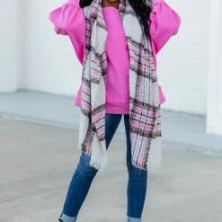 Best deal ❤️ Pink Lily Day By Day Pink Plaid Scarf 🎉