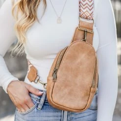 Promo 😀 Pink Lily All The Feels Brown Sling Bag With Printed Strap 🔥