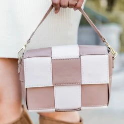 Promo ⌛ Pink Lily Chic Intuition Beige And Brown Checkered Crossbody Purse ❤️