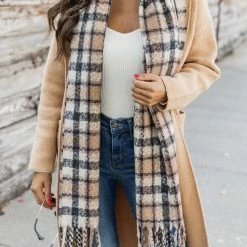 Coupon ⭐ Pink Lily Make You Understand Khaki Plaid Scarf 🧨