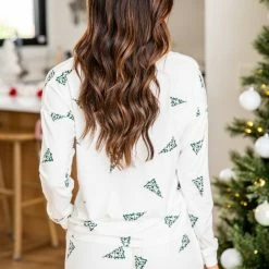 Budget 🛒 Pink Lily Merry All The Way Cream 🎄 Christmas Tree Print Pajama Top ❤️ -Glam-girl Sales 185644 185646 8 650x