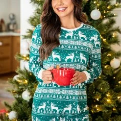 Budget 👏 Pink Lily Underneath The Tree Green ❄ Christmas Print Pajama Top 🔔 -Glam-girl Sales 185654 185656 22 650x