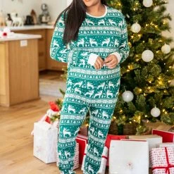 Best deal 🧨 Pink Lily Underneath The Tree Green 🎄 Christmas Print Pajama Joggers 😀