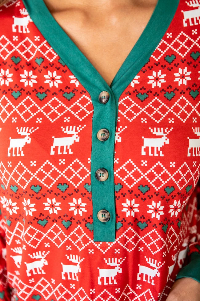 New ๐ Pink Lily Home For The Holidays Red Henley ๐ Christmas Print Pajama Top ๐ 7 New ๐ Pink Lily Home For The Holidays Red Henley ๐ Christmas Print Pajama Top ๐ - Image 5