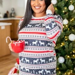 Best Pirce 🧨 Pink Lily Holly And Jolly Charcoal 🔔 Christmas Print Pajama Top 🎁