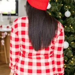 Budget 😍 Pink Lily Deck The Halls Red And Pink Plaid Waffle Knit Henley Pajama Top 👍 -Glam-girl Sales 185708 185710 26 650x