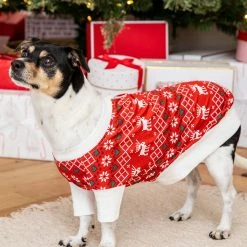 Hot Sale 🛒 Pink Lily Home For The Holidays Red 🎅 Christmas Print Pet Onesie 😍