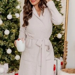 Best Sale 🤩 Pink Lily Making Snow Angels Grey Robe 👏 -Glam-girl Sales 186038 9 650x