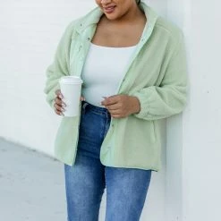 Hot Sale 🛒 Pink Lily Making Time For Me Lime Sherpa Jacket ❤️