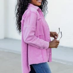 Cheap 🤩 Pink Lily Keep Me Grounded Purple Frayed Edge Cord Shacket ⌛ -Glam-girl Sales 186240 14 650x