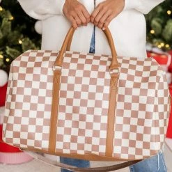 Coupon 😉 Pink Lily Boujee Weekend Away Camel Checkered Duffle Bag 🧨 -Glam-girl Sales 186246 3 650x