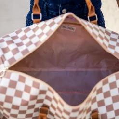 Coupon 😉 Pink Lily Boujee Weekend Away Camel Checkered Duffle Bag 🧨 -Glam-girl Sales 186246 5 650x