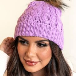 Best deal ⭐ Pink Lily Give Me Chills Purple Pom Beanie 🧨