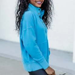 Flash Sale ⌛ Pink Lily Just Go With It Blue Henley Pullover ✨ -Glam-girl Sales 186346 11 650x