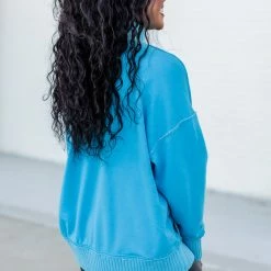 Flash Sale ⌛ Pink Lily Just Go With It Blue Henley Pullover ✨ -Glam-girl Sales 186346 5 650x