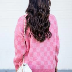 Promo 👍 Pink Lily Time To Shine Pink Checkered Sweater FINAL SALE 👏 -Glam-girl Sales 186382 10 650x