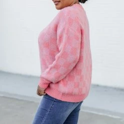 Promo 👍 Pink Lily Time To Shine Pink Checkered Sweater FINAL SALE 👏 -Glam-girl Sales 186382 24 650x