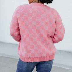 Promo 👍 Pink Lily Time To Shine Pink Checkered Sweater FINAL SALE 👏 -Glam-girl Sales 186382 25 650x