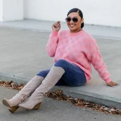 Promo 👍 Pink Lily Time To Shine Pink Checkered Sweater FINAL SALE 👏 -Glam-girl Sales 186382 26 650x