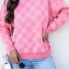 Promo 👍 Pink Lily Time To Shine Pink Checkered Sweater FINAL SALE 👏