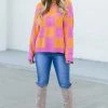 Top 10 ⭐ Pink Lily Illuminating Spirit Pink And Orange Fuzzy Checkered Sweater FINAL SALE 🛒 -Glam-girl Sales 186388 19 650x