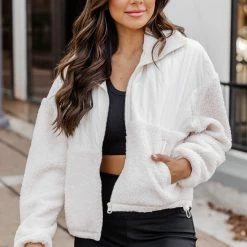 Best Sale 💯 Pink Lily Change Of Plans Ivory Sherpa Active Jacket FINAL SALE 🤩 -Glam-girl Sales 186450 7 650x