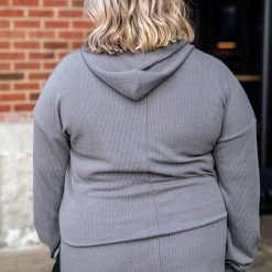 Deals 🎁 Pink Lily Home Away From Home Grey Ribbed Hooded Pullover FINAL SALE ✨ -Glam-girl Sales 186454 10 650x