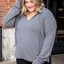 Deals 🎁 Pink Lily Home Away From Home Grey Ribbed Hooded Pullover FINAL SALE ✨ -Glam-girl Sales 186454 6 650x