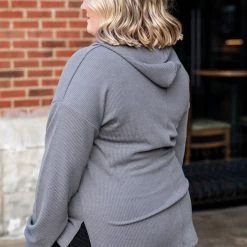 Deals 🎁 Pink Lily Home Away From Home Grey Ribbed Hooded Pullover FINAL SALE ✨ -Glam-girl Sales 186454 9 650x