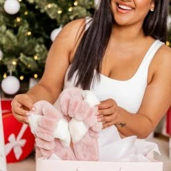 Cheap 😍 Pink Lily 🎄 Christmas Morning Nap Pink And White Slippers 💯 -Glam-girl Sales 186466 5 650x