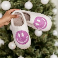 Best Sale 🧨 Pink Lily Purple Smiley Slippers 🤩