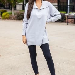 Flash Sale 😍 Pink Lily Pulling Heartstrings Grey Quarter Zip Pullover 😍