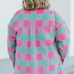 Best Sale ❤️ Pink Lily In The Mix Mint And Pink Plaid Shacket ❤️ -Glam-girl Sales 186544 2 650x